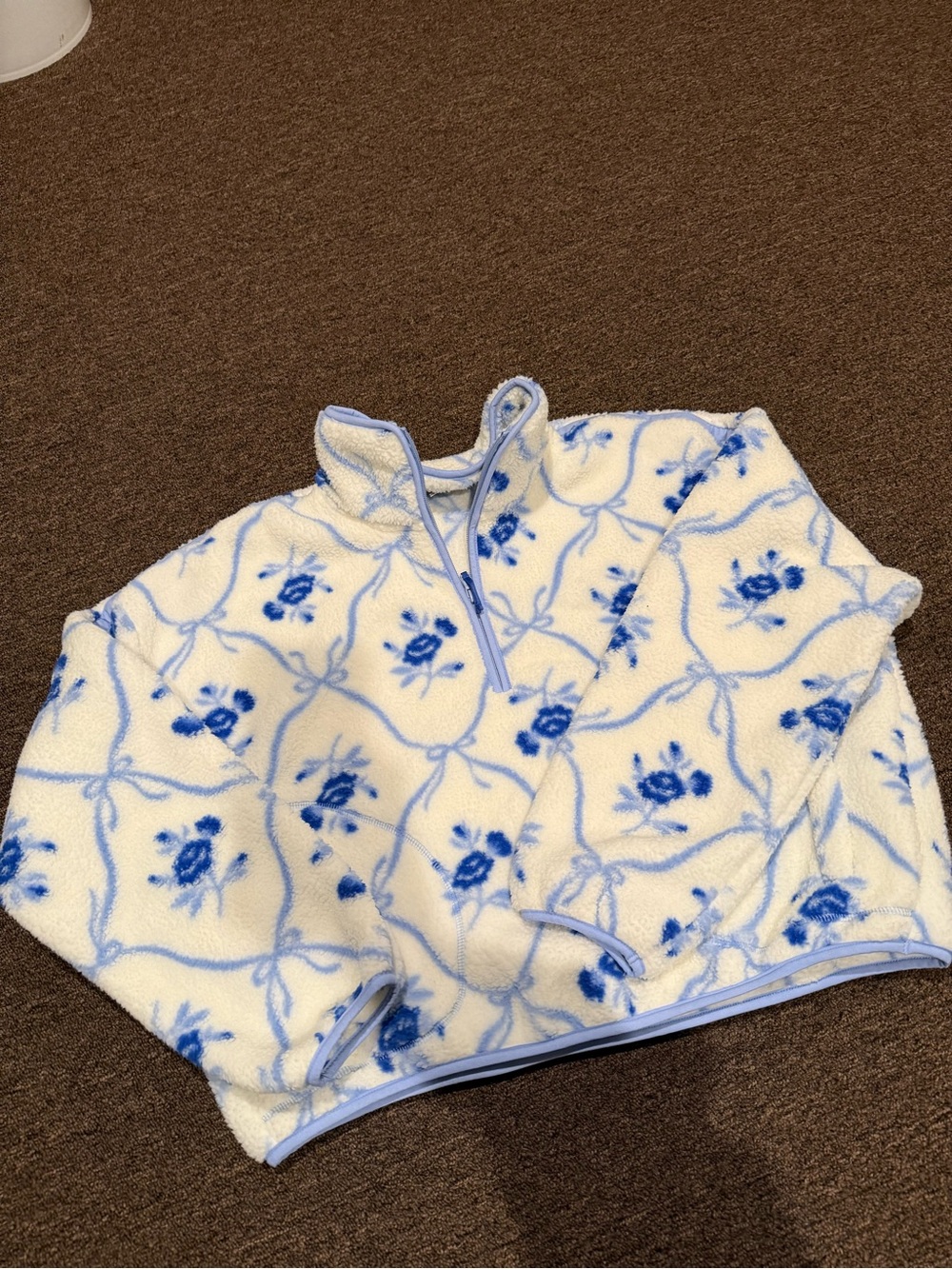 Old Navy White Teddy Jacket with Blue Floral Print